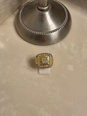 Men's Gold Statement Ring with CZ Accents Size 8